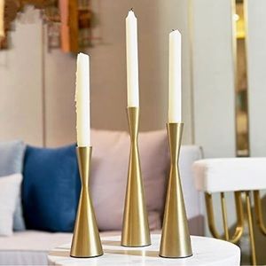 Brass Gold Metal taper candlestick holders - set of 3